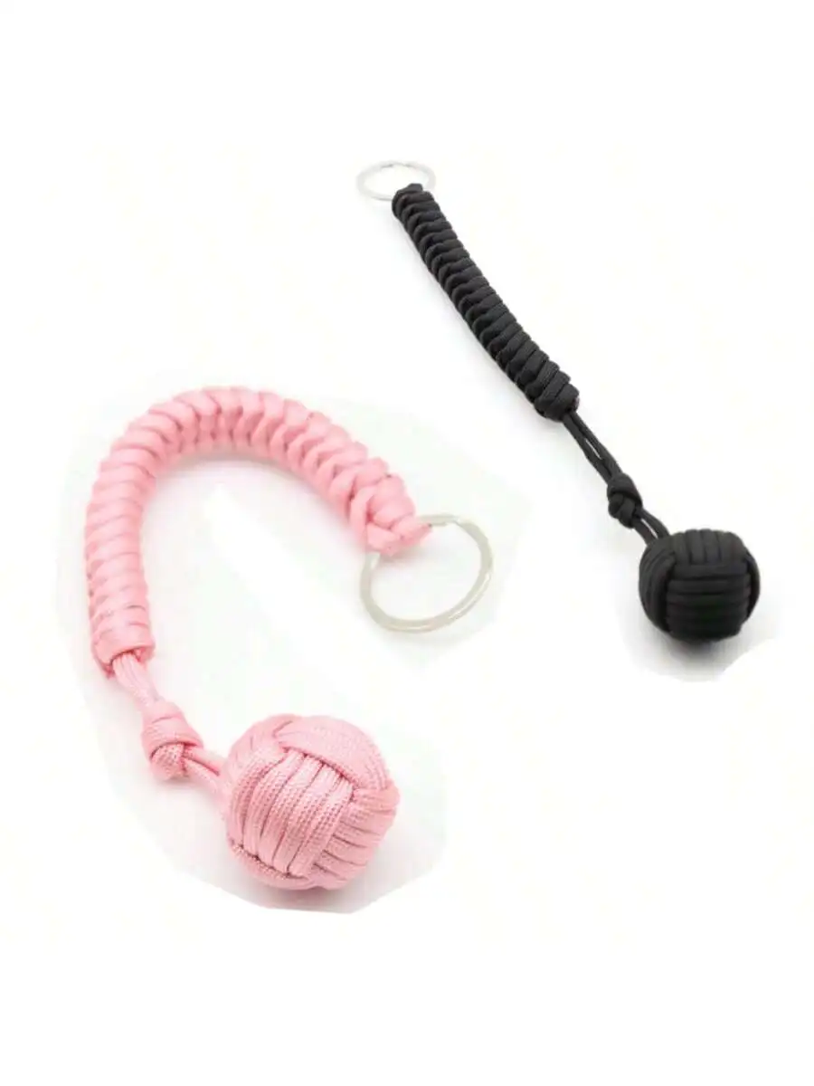 Outdoor veiligheidsbescherming Black Monkey Fist stalen kogel voor meisje met zelfverdediging Lanyard Survival sleutelhanger gebroken ramen
