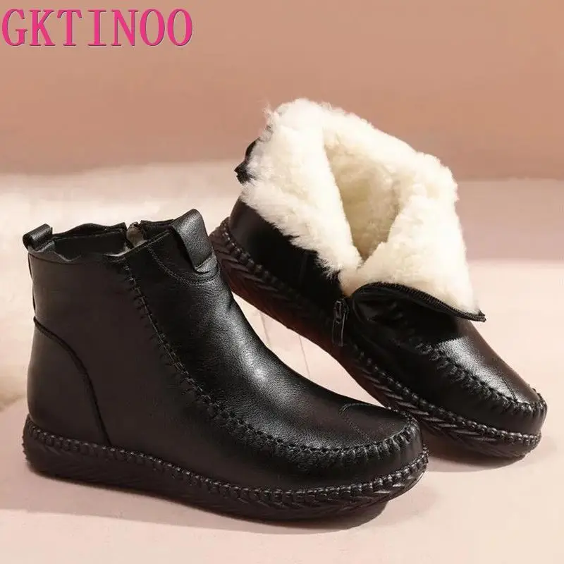 GKTINOO 2024 Stivali da neve da donna Stivali invernali con tacco piatto Stivaletti da donna Caldi scarpe impermeabili Stivaletti in lana di