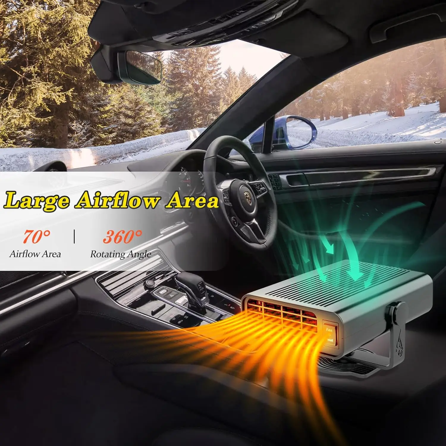 سخان سيارة 12 فولت مزيل الصقيع المحمول 200 وات مروحة تسخين سريعة للزجاج الأمامي باللون الأسود