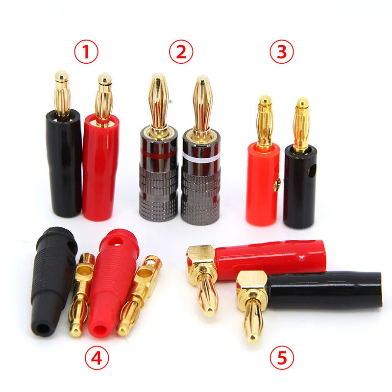 pairs High quality Gold metal Plate 4mm L Banana male female female power plug Connector socket Audio Speaker Screw red black c1