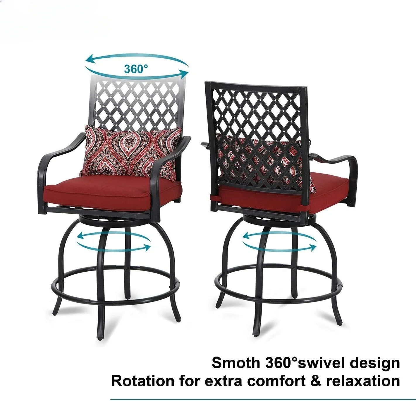 3pcs Outdoor Metal Bar Set w/2 Swivel Cushioned Stools &31" Square Patio Bar Table w/ Umbrella Hole for Backyard,Porches,Garden