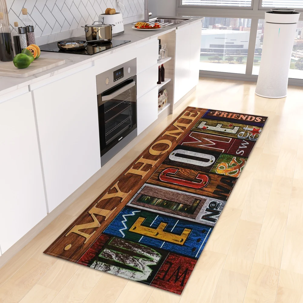 Kitchen Rug Entrance Doormat House Hallway Bath Non-Slip Foot Mat Bedroom Floor Custom Living Room Decoration Carpet Wood Grain