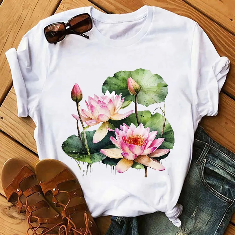 Watercolor Flowers DTF Clothing Iron-on Lotus Stickers Vinyl Heat Transfer Patches For DIY Clothing T-Shirt Heat Transfer Film