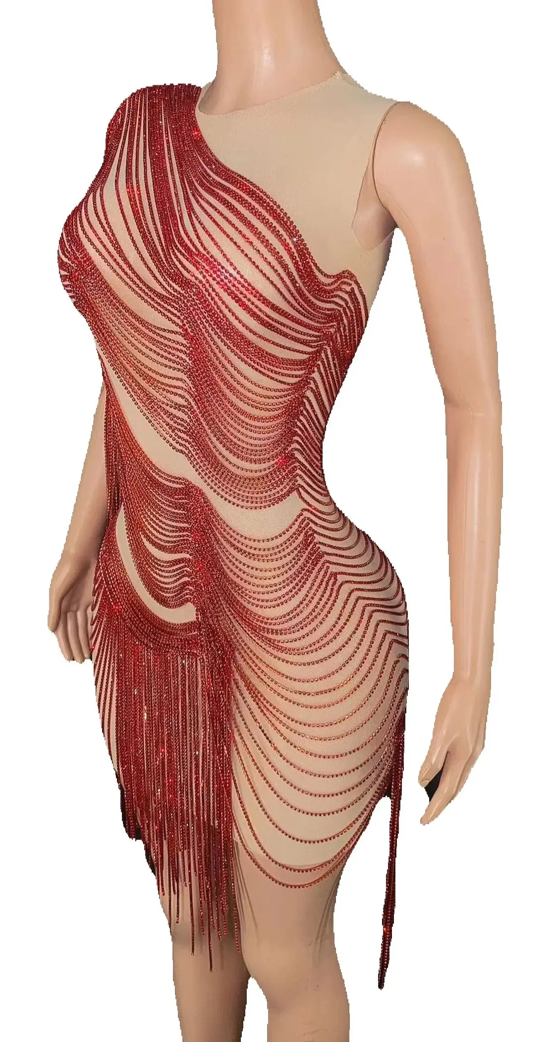 

ZD Hair Multi-Color Full Diamond Chain Mesh Short Skirt Slim Fit Singer Model Runway Nightclub Bar Performance Clothing