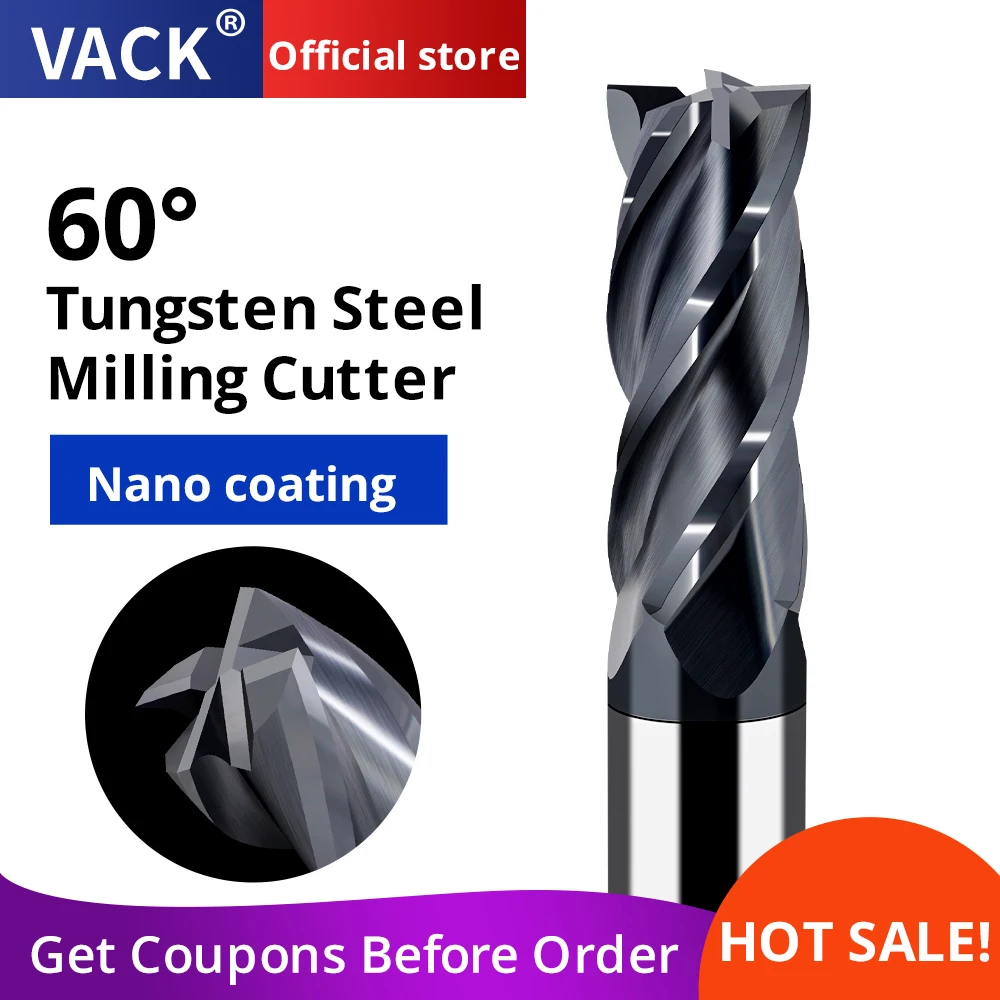 HRC60 Flat Milling Cutter Carbide 4 Flute Endmill Tungsten Steel With Cobalt End Mill Diameter 1-20mm Cnc Machine Cutting Tools