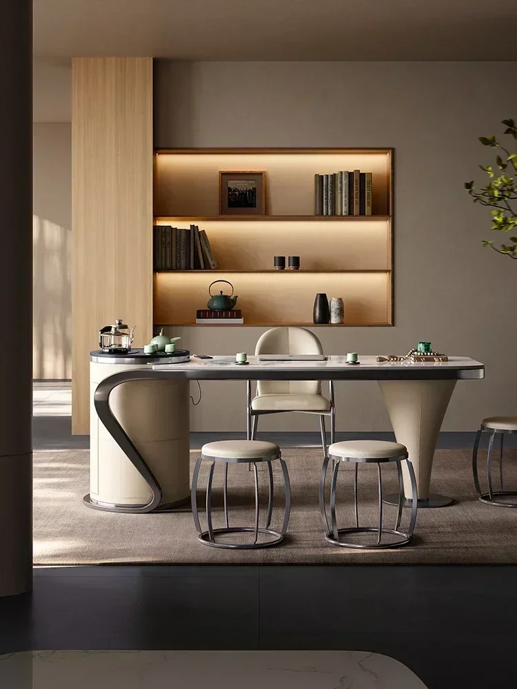 Minimalist tea tabale and chair combination designer high-end balcony modern light luxury rock slaba book Hot sales