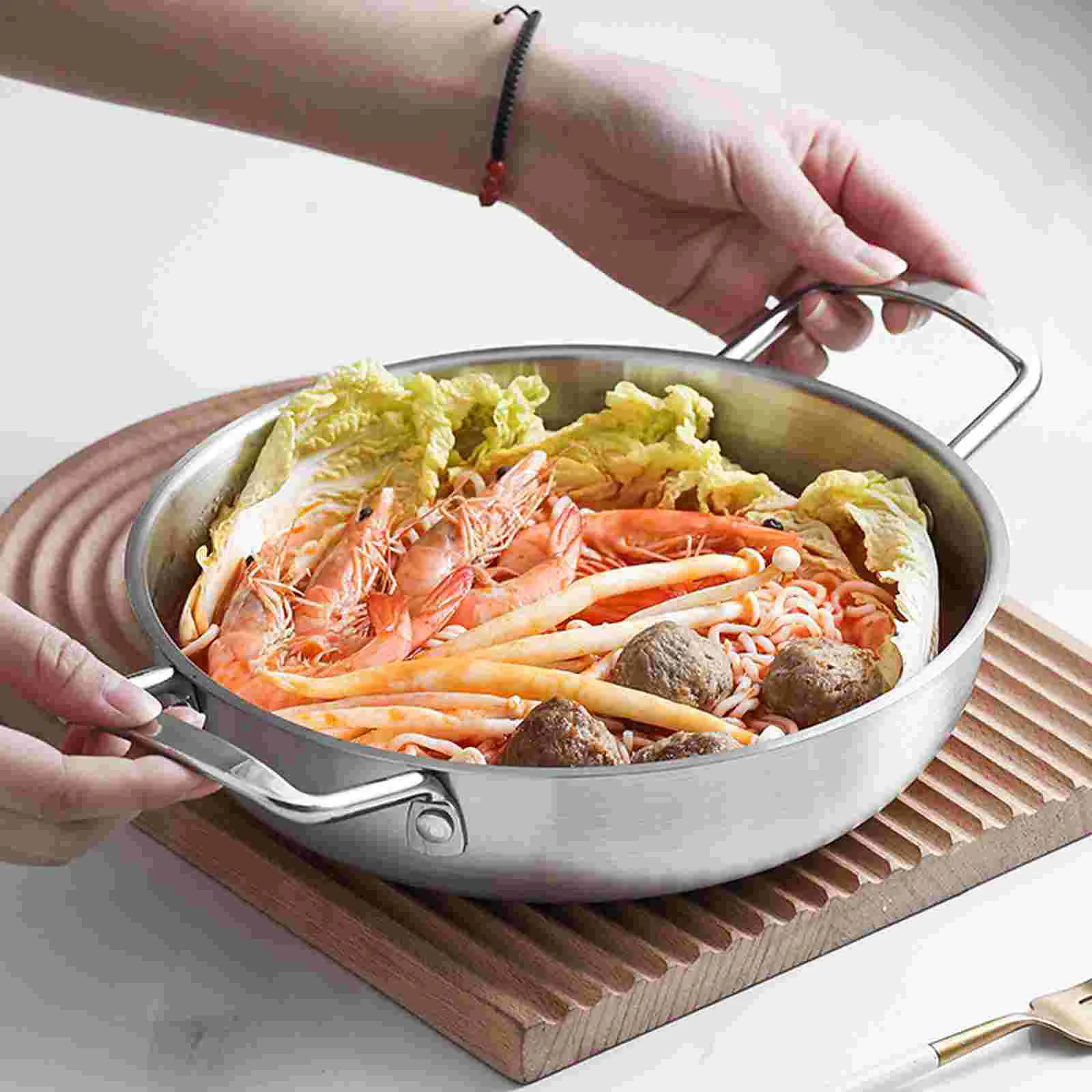 Frying Pans Ramen Soup Pot Stainless Steel Everyday Silver Thickened Alcohol Noodle Cooking