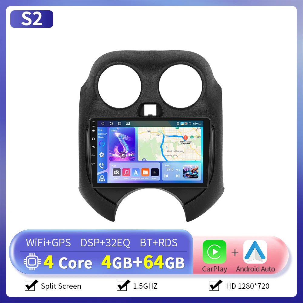 Camecho 9 "Draadloze Carplay Android Auto Autoradio Voor Nissan Micra 2010-2017 Multimedia Speler GPS 4G Wifi 2 Din Autoradio