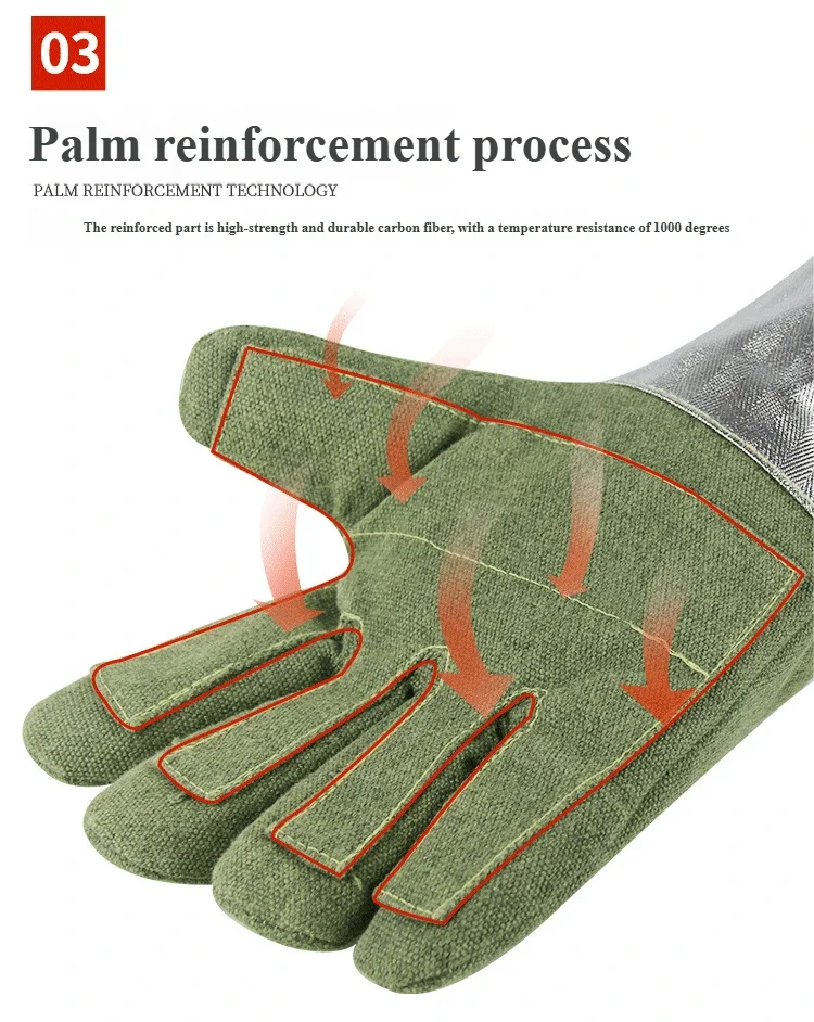 1000 ° C قفازات مقاومة للحرارة قطع مقاومة الإشعاع الحرارة والحروق حماية الأراميد الألومنيوم احباط قفازات الفرن للشواء الصناعي #4