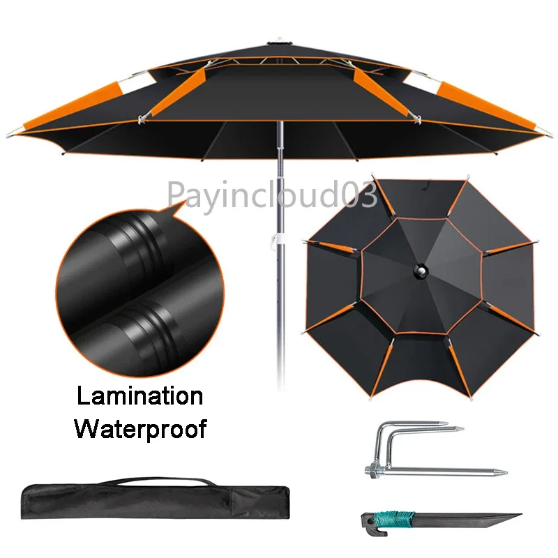 1.8-2.6M Portable Fishing Umbrella Camping Outdoor Double-Layer Fold Protection Anti UV Sunshade Waterproof Awning Rain Umbrella