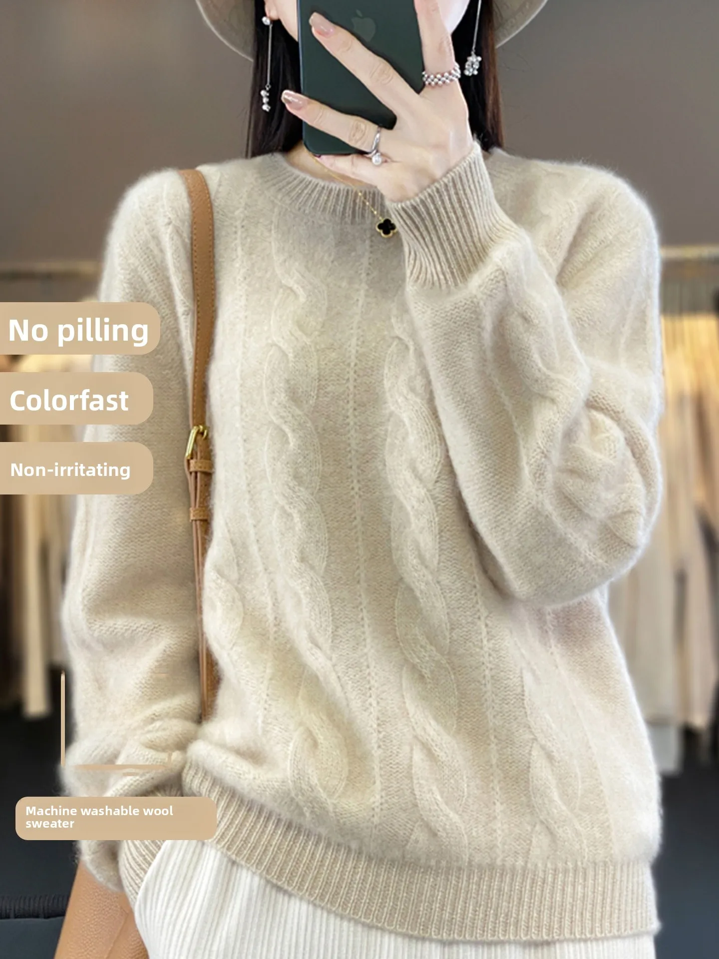

Thiened Camere Sweater Women's Loose Long Sve Woolen Knitted Top Spring Autumn Faion Commute Sle Pure Color Design
