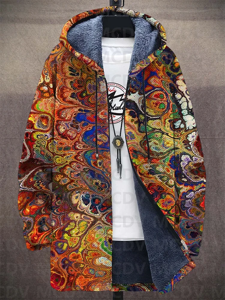 Unisex Retro Ethnic Art Pattern Plush Thick Long-Sleeved Sweater Coat Cardigan