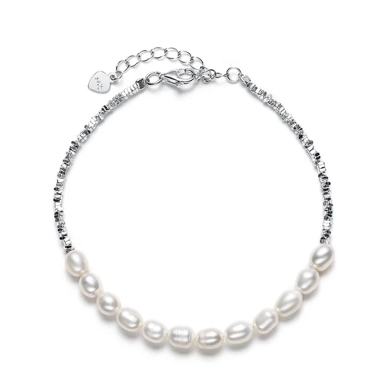 French Retro Broken Silver Freshwater Small Pearl Bead High-End Feel Bracelet