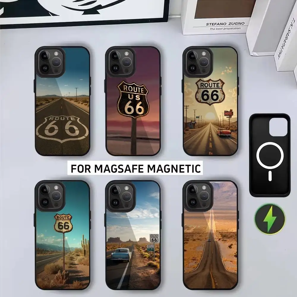 

The Road R-Route 66 Phone Case For iPhone17,16,15,14,13,12,11 Plus,Pro Magnetic with Magsafe Wireless Charging