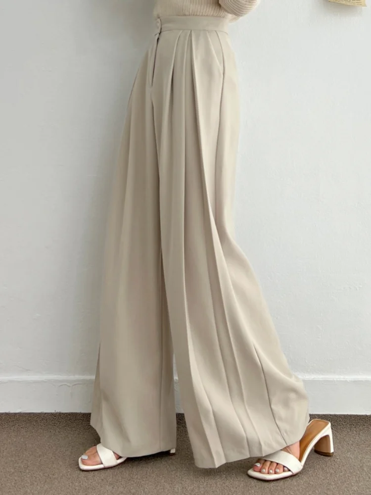 

Solid Loose Pants For Women High Waist Temperament Minimalist Wide Leg Pant Female Fashion Style New