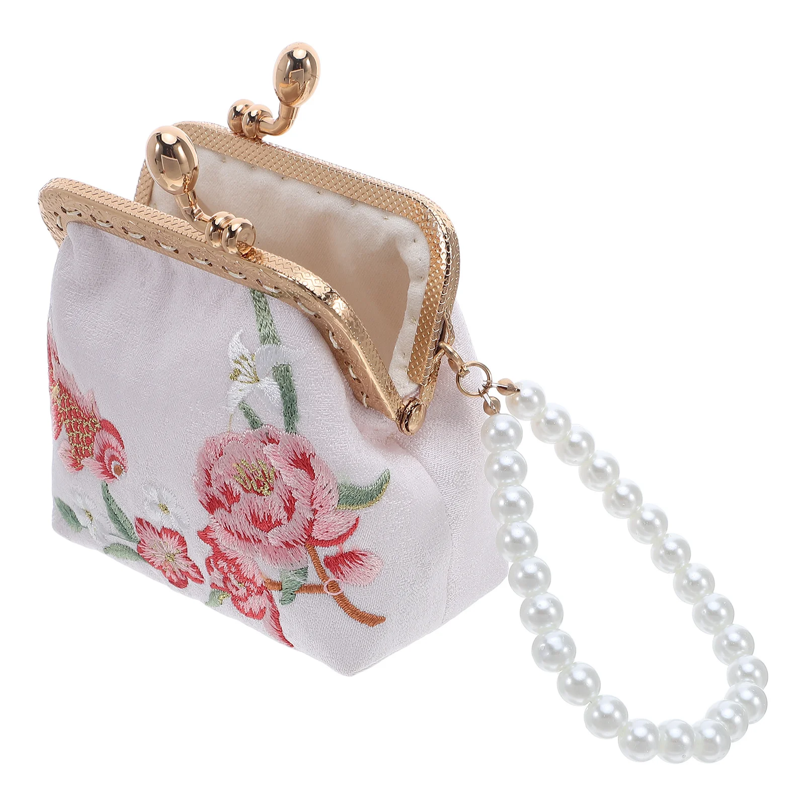 Mini Embroidery Lock Clasp Clutch Wallet - Cute Floral Print Purse for - Portable Fabric Coin Pouch Holder - Small Travel