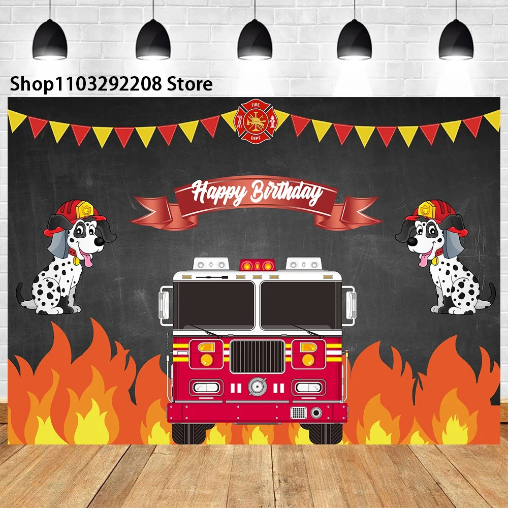 Fireman Firetruck Theme Baby Boy Birthday Party Backdrop Fireman Fire Truck Banner Portrait Photography Studio Party Supplies