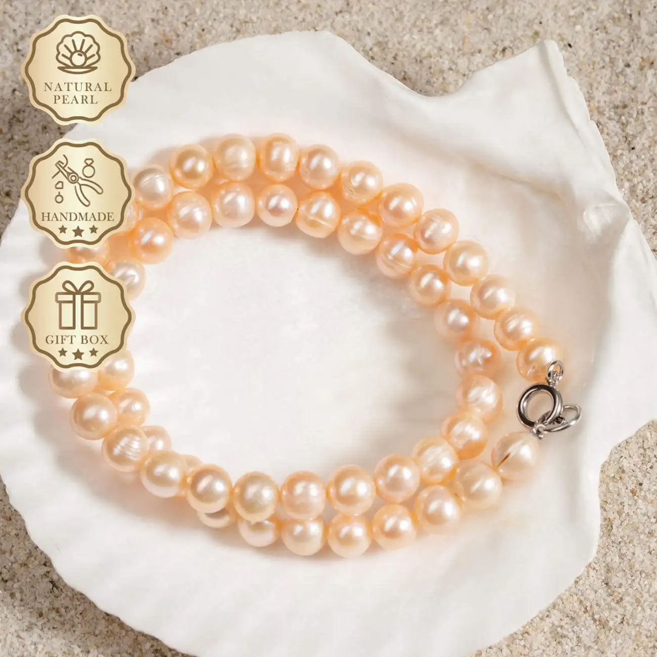 

MYSOYA Pink Freshwater Pearl Necklace 7–8mm with Silver Bubble Clasp, Gift Box, Birthday & Anniversary Gift