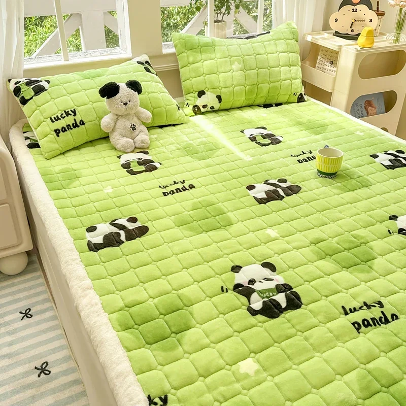 New Autumn Winter Thicken Milk Fleece Mattress Toppers Cartoon Printed Skin-friendly Cozy Mattress Pad Soft Fluffy Warm Bed Pads