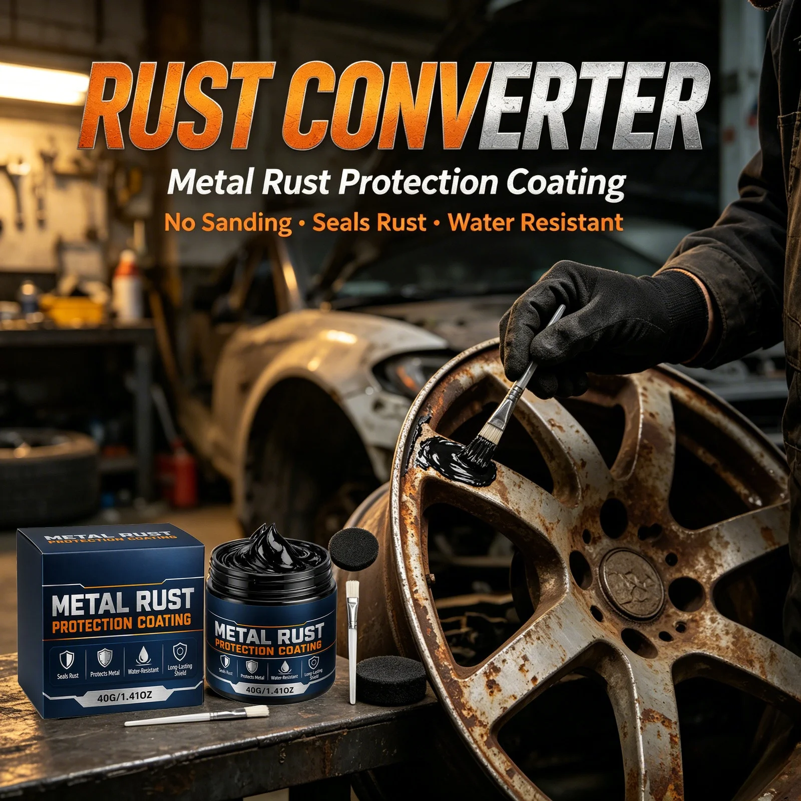 Rust Converter Anti Rust Metal Rust Protection Ready To Use Paintable No Sanding For Car Wheel Rim Iron Fence Black Repair Paste