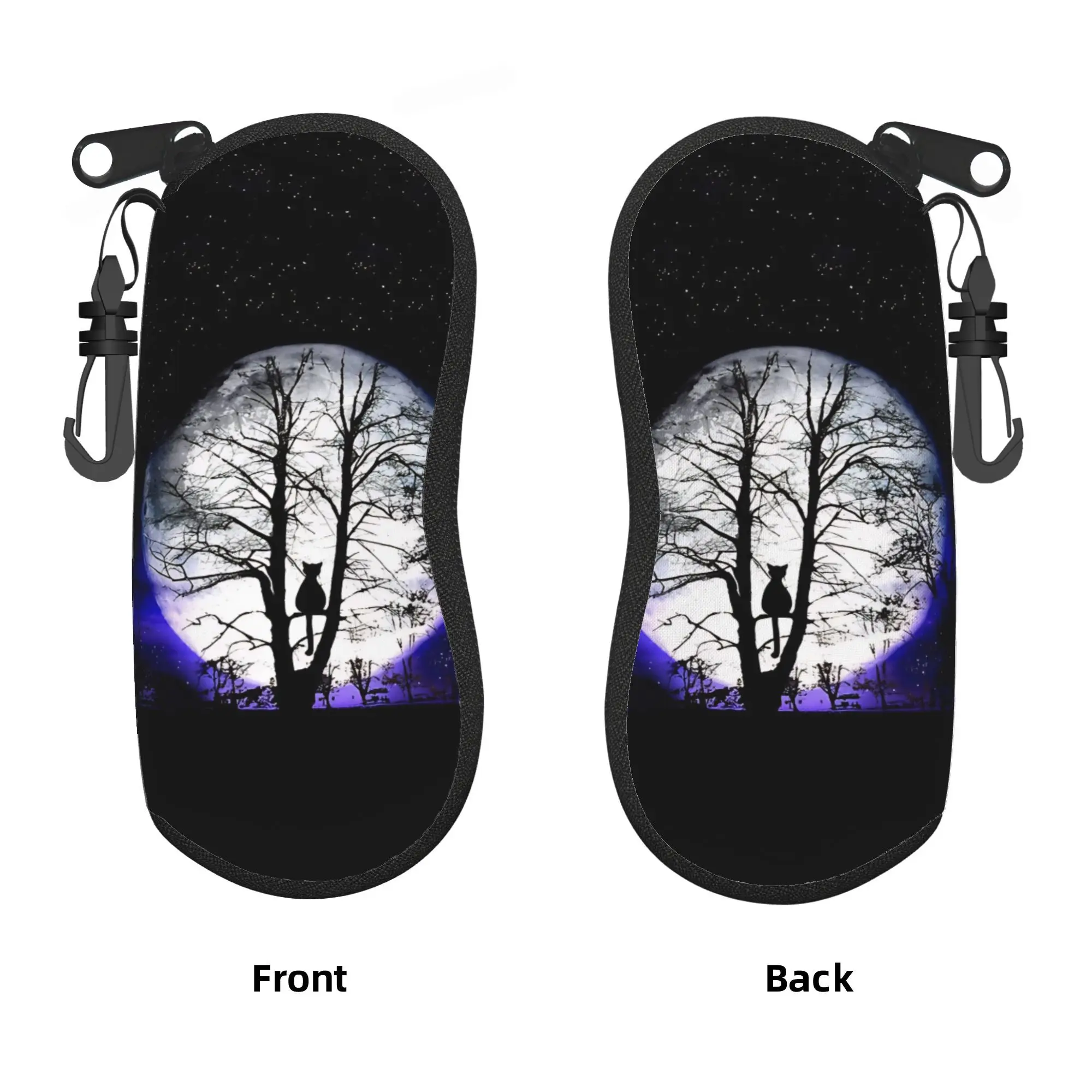 Black Cat and Full Moon Glasses Case  Custom Sunglasses Case Male Female Travel Eyeglass Protector Retro Eyewear Bag