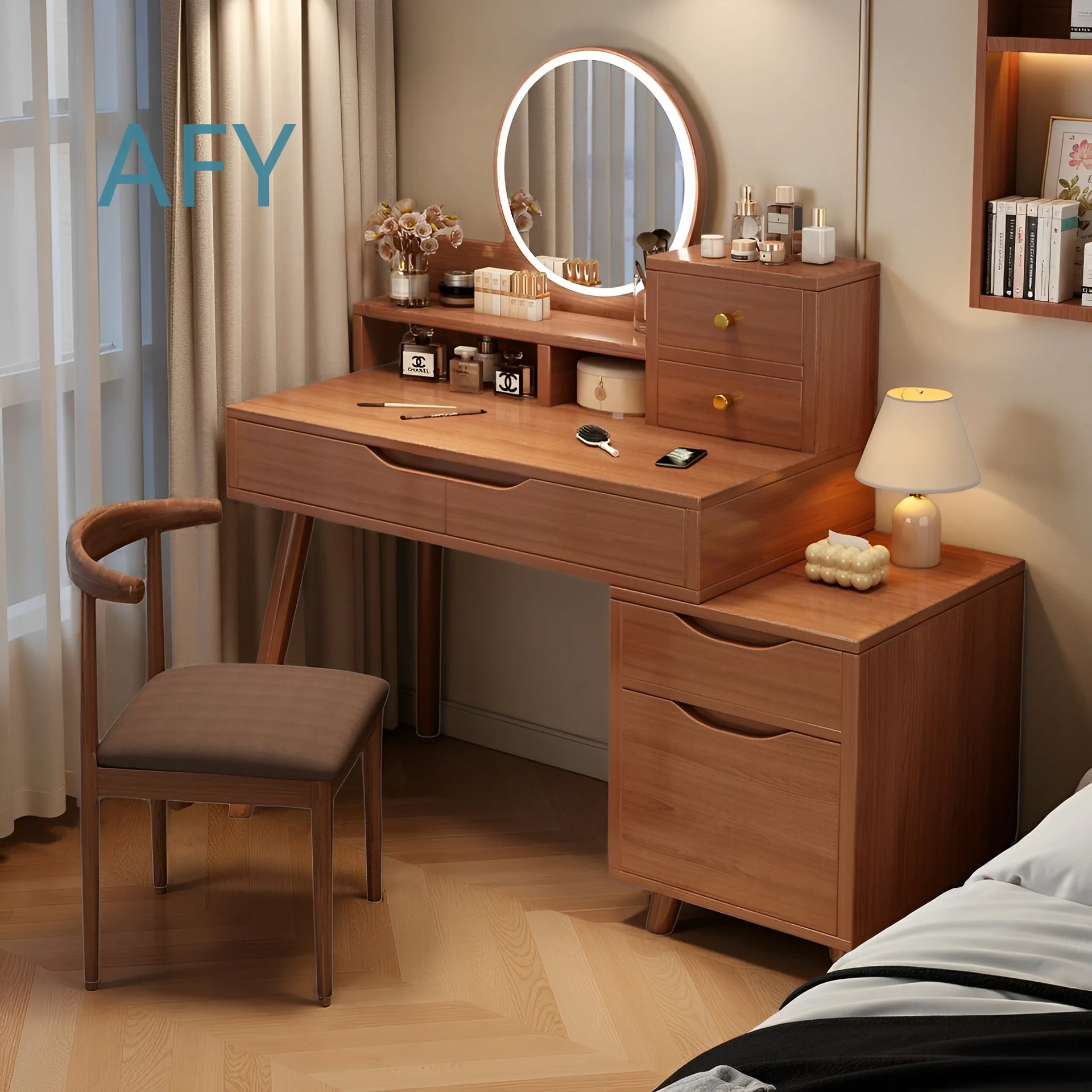 Dressing Table for Bedroom Modern Minimalist Vanity Desk with Mirror Small Makeup Table Study Desk Chest of Drawers All in
