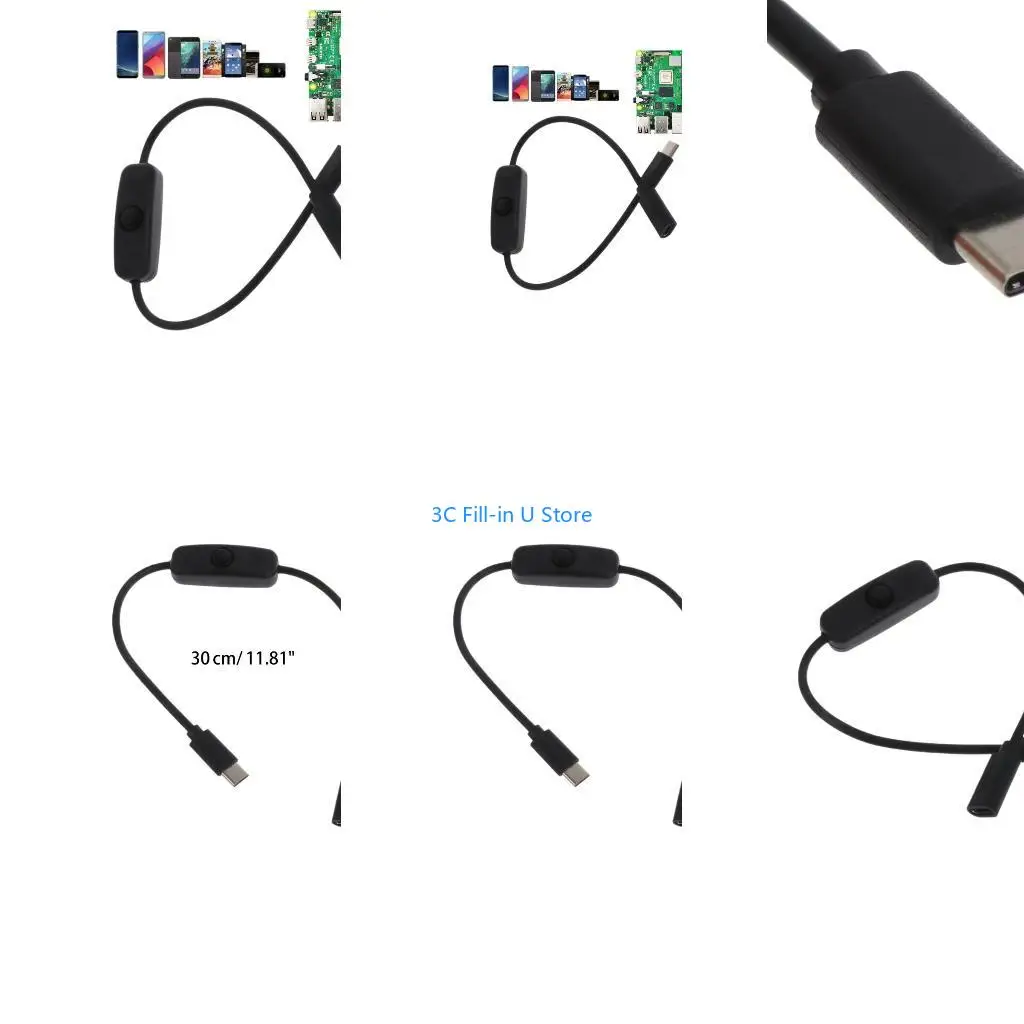 G8TA Power Switch Cable with ON/Off Button Switch for  4B Power Supply Type-C Male Female Extension Power Cord
