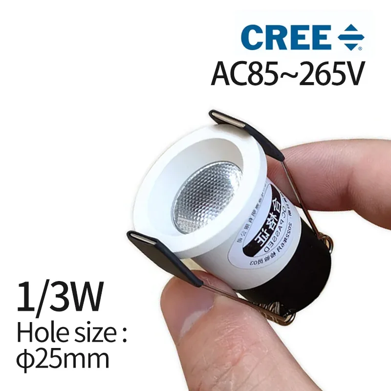 Recesso Mini Spotlight com Driver Set, Luz de teto LED, Pequena Luz Incorporada Interior, 1W, 3W, 110 V, 220V, 25mm Buraco, Buraco de 25mm