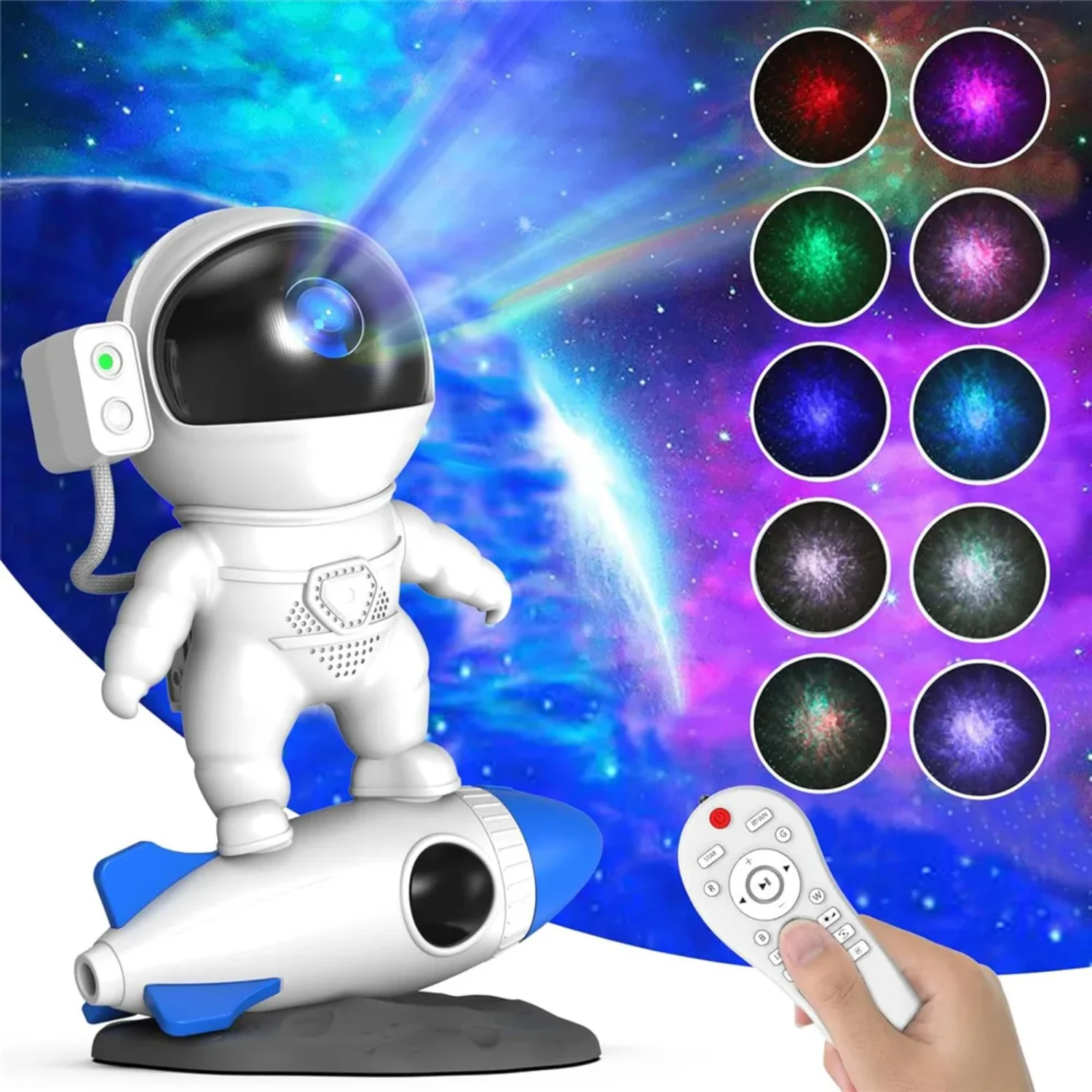 Star Astronaut Projection Light - Remote Control Starry Sky Night Light for Bedroom, Rocket Nebula Projection L