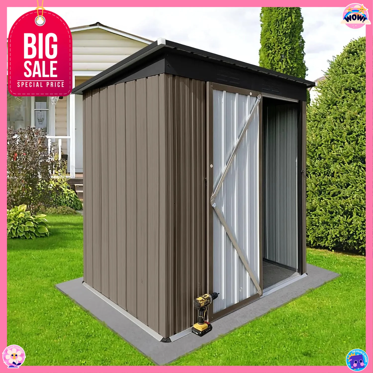 

5 X 4 FT Metal Outdoor Storage Shed, Lockable Garden Tool Sheds with Pitched Roof and Shutter Vents, Practical Weatherproof Tool
