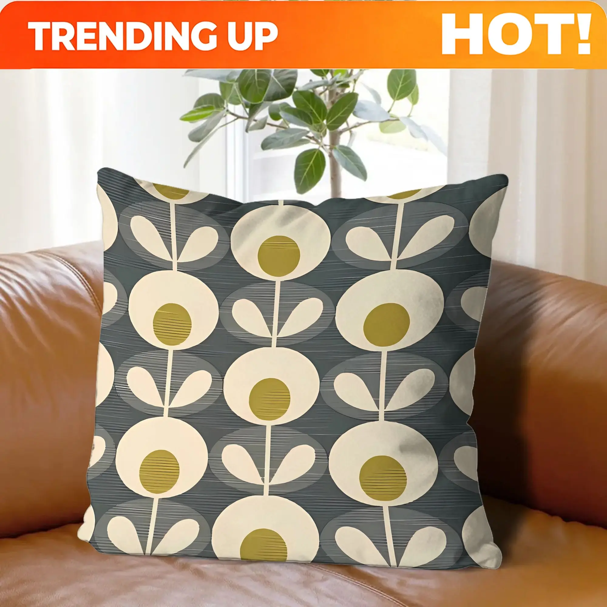 Customize Set of Decorative Throw Pillow Covers Featuring Orla Kiely'S Abstract Flower Design, Perfect for Enhancing The Texture