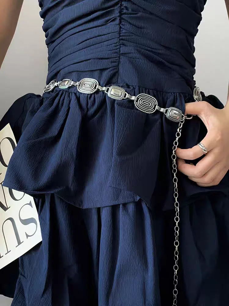 Fashion Women Ethnic Metal Retro Adjustable Length Belt Popular Trend Belt for Dress Trousers Sweater Suit Pants Decorative