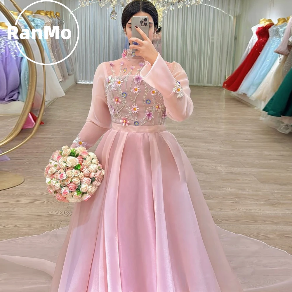 Ranmo Exquisite High Neck 2026 Wedding Dress Full Sleeve A-Line Applique Pleat Customized Corest vestidos de novia Bride Gown