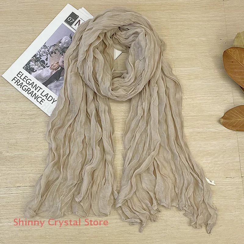 

Cotton Linen Folded Women's Scarf Thin Pure Color Simple Match Long Shoulder Wrap Neck Warmer Silk Scarf