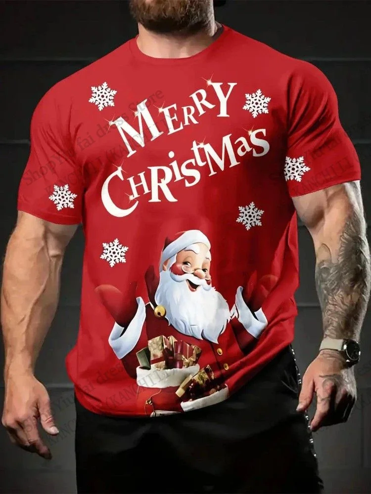 Funny Christmas Santa Claus 3D Print T-shirt Men Women Fashion Short Sleeve Festival Tops Tees Men Clothing Snowman Apparel New