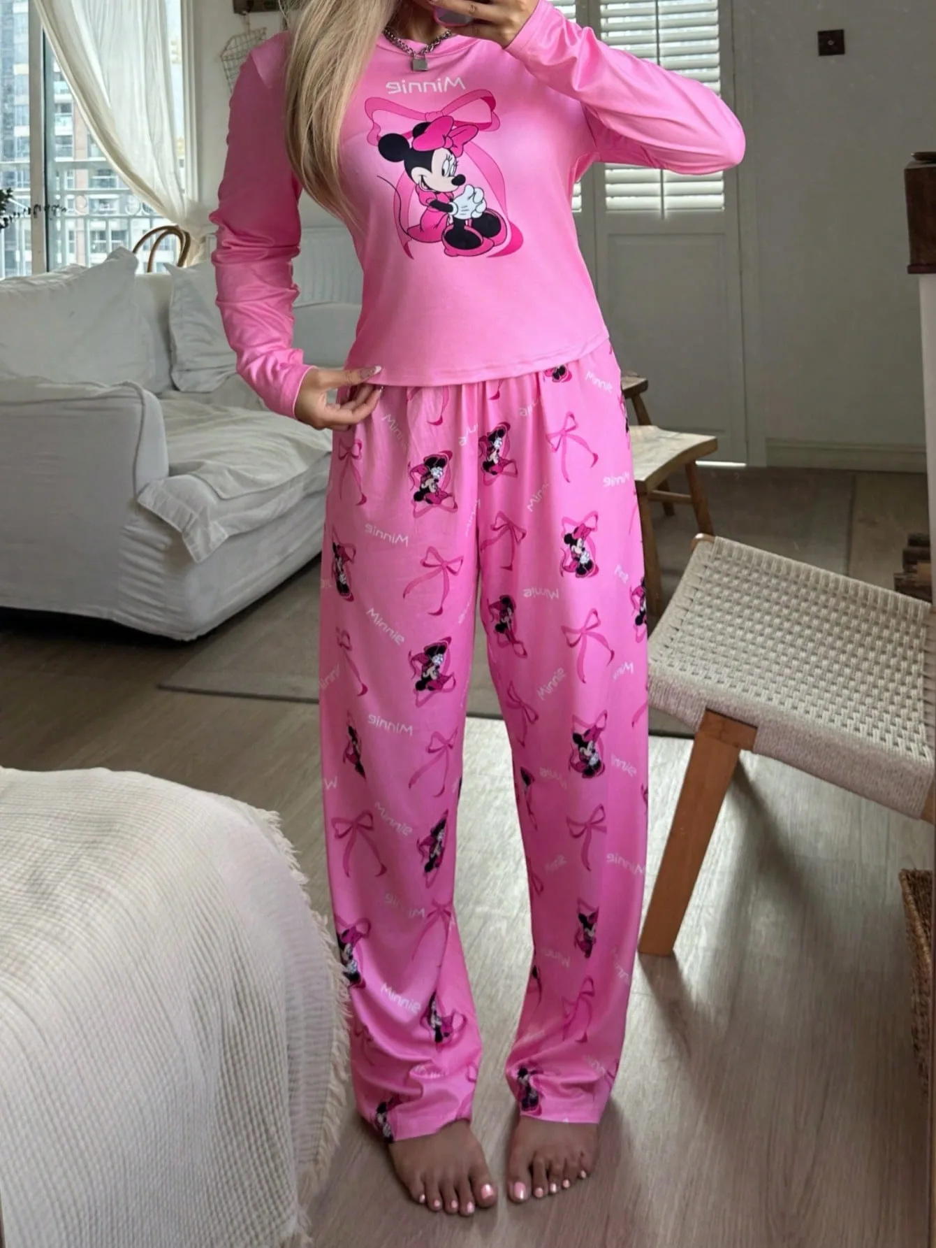 طقم صالة نسائي بمقاسات متعددة طباعة ثنائية الأبعاد رومانسية لطيفة من البوليستر لربيع وخريف وشتاء ملابس منزلية مريحة هدية