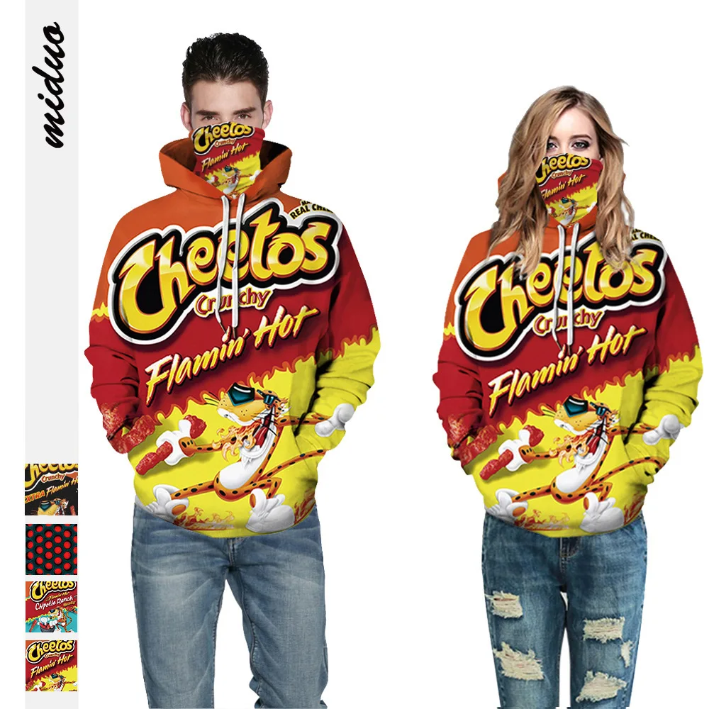 Fashion trends Hip hop women\'s hoodie Cheetos snacks digital printed women\'s hoodie couple baseball uniform