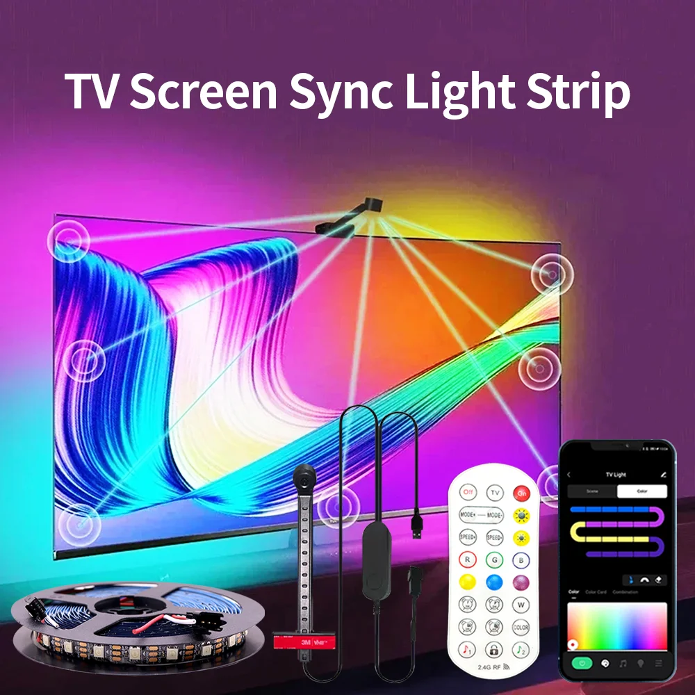 

Smart TV RGBIC USB 5V TV Backlight WS2812 Camera Ambient Strip Light Immersion Led Color Strip LED Light For Inch Tv Pc Led RGB