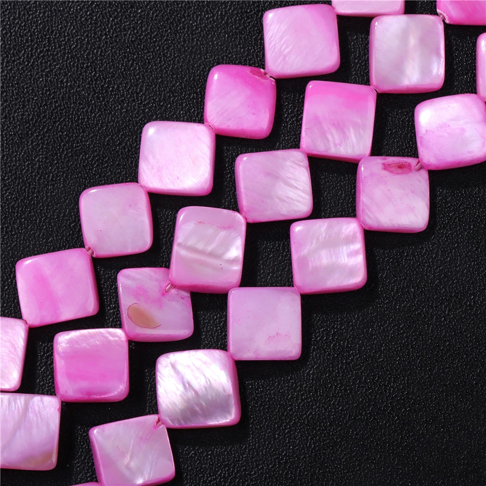 Natural Square Shell Beads Dyed Rhombus Shape Mother of Pearl Shell Loose Beads for DIY Jewelry Making Necklace Earrings 13mm