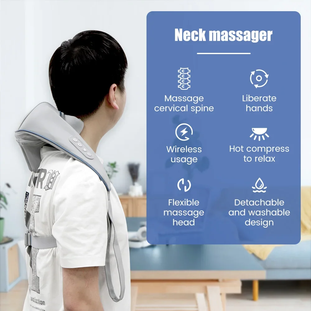 Electric Neck Massager Wireless Health Care Neck Shoulder Kneading 3D Massage Pillow Cervical Back Muscle Relaxing Massage Shawl