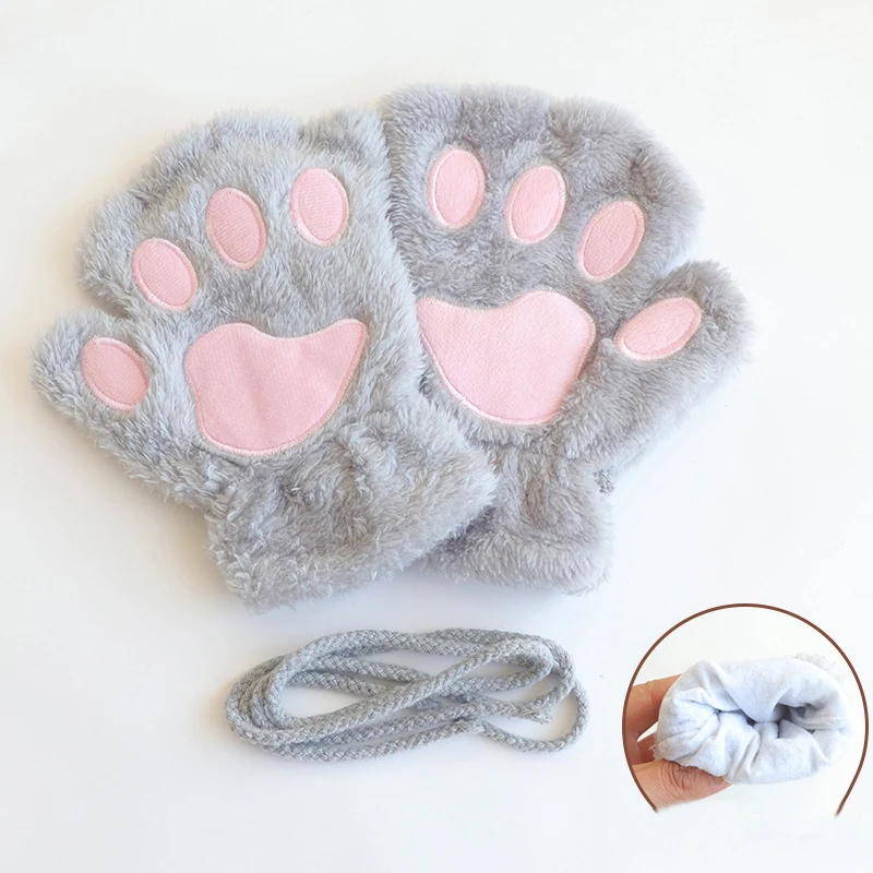 جميل أفخم القط مخلب باو قفازات أفخم القفازات الدافئة لينة أفخم قصيرة أصابع رقيق الدب قفازات زي نصف اصبع قفازات #6