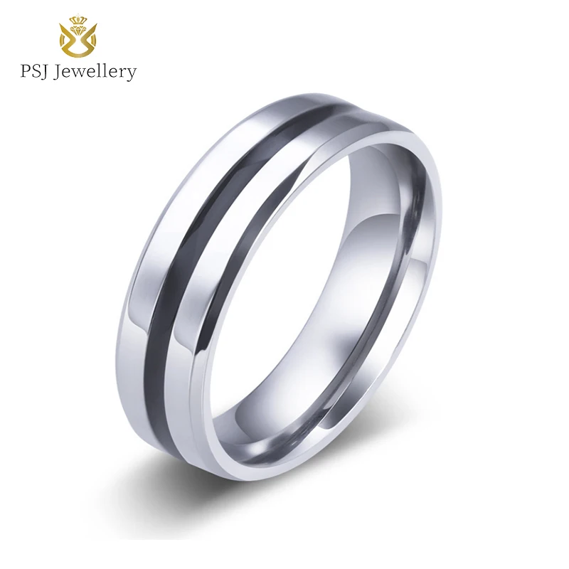 

PSJ Jewelry Fashion Trendy High Polished 6MM Channel Grooved Silver Color Stainless Steel Rings for Men Wedding