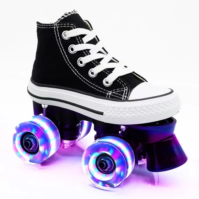 Patines de ruedas de doble fila, zapatos de lona para niños y niñas, deslizamiento luminoso para principiantes, en línea, zapatillas de patinaje cuádruple, entrenamiento