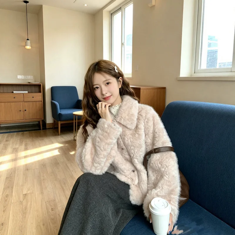 QICHE 2026 Winter New Women Faux Fur Coat Petite Short Sweet Gentle Eco Faux Fur Warm Outerwear