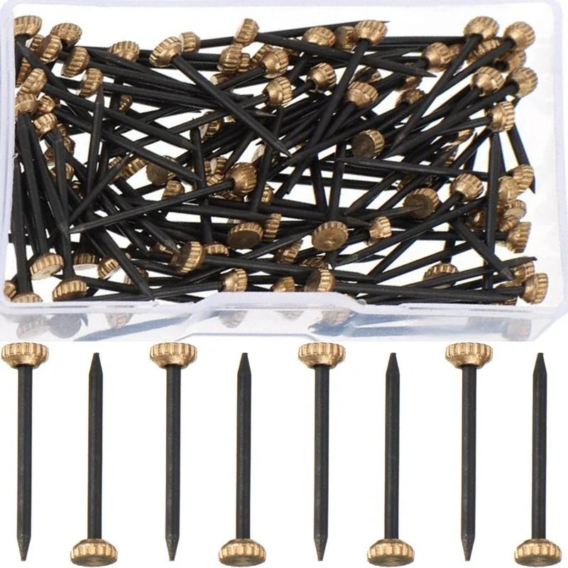 120Pcs Picture Pins Brass Head Nails Wall Decorative Nail for Hanging Pictures Frame Kit Hardware Tool Photo Hook Hangers
