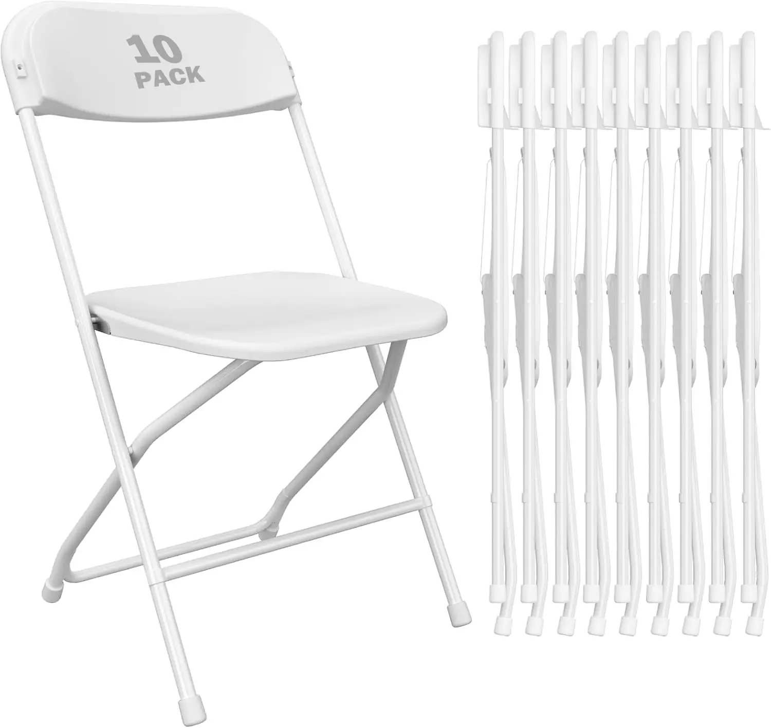 10 Pack White Plastic Folding Chair for Indoor Outdoor Commercial, 350 lb Capacity Plastic Folding Chairs with Steel Frame