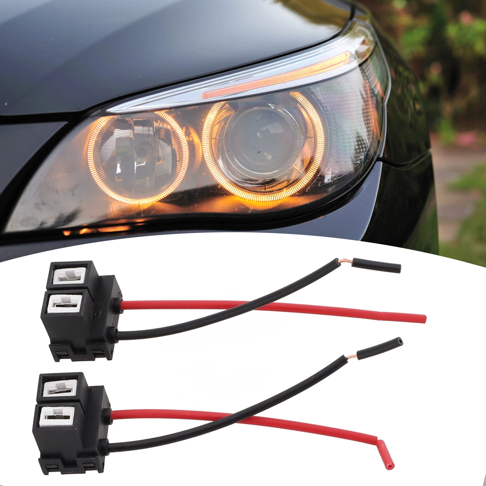 2pcs H7 Headlight Bulb Socket Connector Heavy-Duty Copper Wire Harness Pigtail For LED HID Lamp Anti-Flicker Error Free Fix