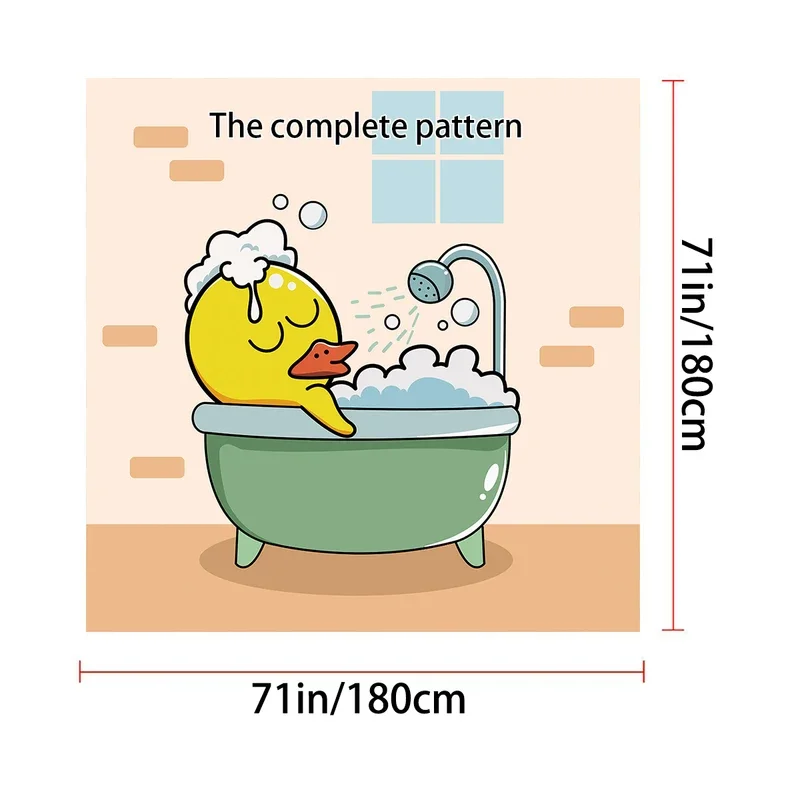 1PC, 180x180cm bathroom polyester shower curtain, mold resistant, waterproof, perforated with hooks, cartoon yellow duck