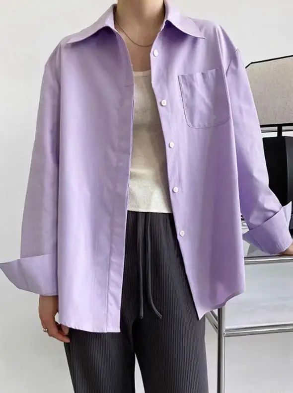 

Осень/зима 2022, новая женская модная однотонная рубашка с длинными рукавами и пуговицами для отдыха и отпуска, женская одежда