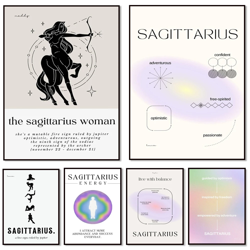 Poster Sagittarius Gift Zodiac Wall Decor Astrology Wall Art Star Sign Poster Trending y2k Aura Art Print Gradient